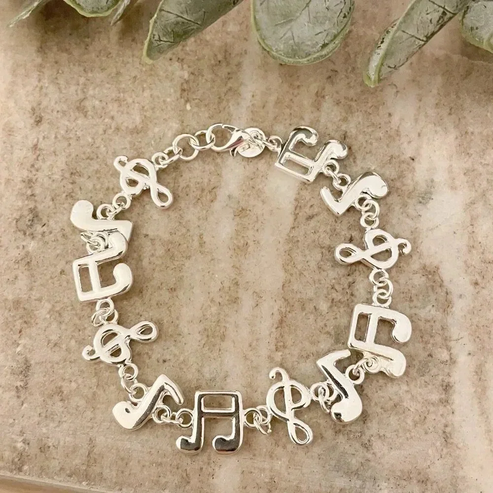 925 Sterling Silver Music Note Bracelet Charm Bracelet Music Lover Jewelry